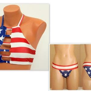 American Flag High Neck Halter Bikini Top Full Coverage Etsy