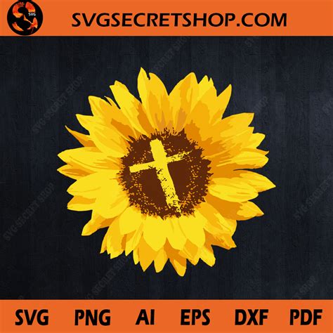 Sunflower With Cross Svg Jesus Svg Sunflower Svg Cross Sunflower Svg