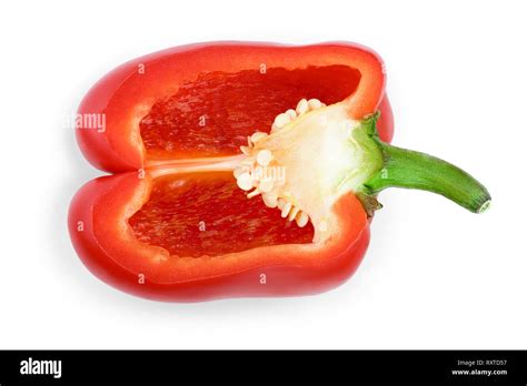 Red Sweet Bell Pepper Half Isolated On White Background Top View Flat