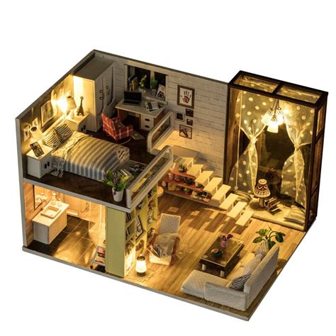 Kit de casa de bonecas em miniatura 3d madeira faça você mesmo