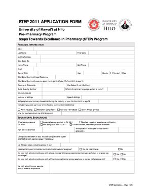 Fillable Online Pharmacy Uhh Hawaii STEP 2011 APPLICATION INSTRUCTIONS