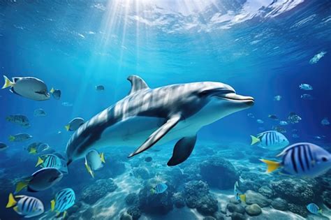 Premium Ai Image Dolphin Swims In The Blue Sea In A Picturesque Place