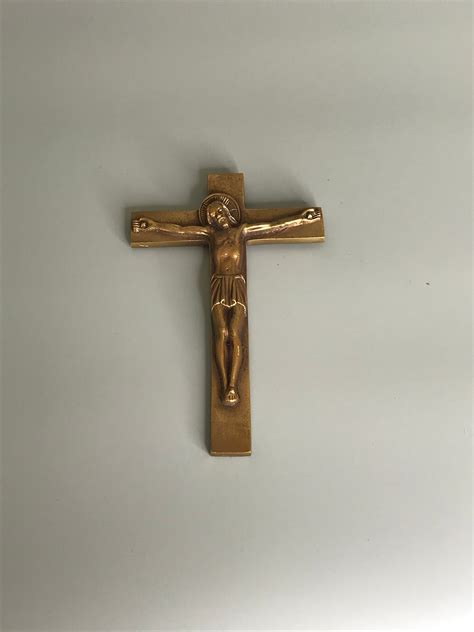 French Vintage Crucifix Brass Religious Wall Hanging Deco Jesu Etsy