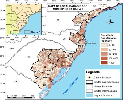 Localização E Densidade Populacional Da Bacia Do Atlântico Trecho