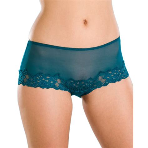 New Womens Ladies Lingerie Sheer Lace Mesh Boxer Shorts In Teal