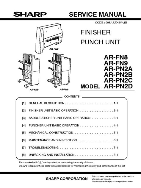 Sharp Ar Fn8 Ar Fn9 Ar Pn2a B C D Service Manual Download Schematics Eeprom Repair Info For