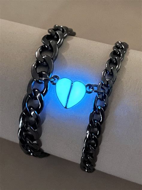 2pcsset Couple Glow In The Dark Heart Charm Bracelet Joyería Para