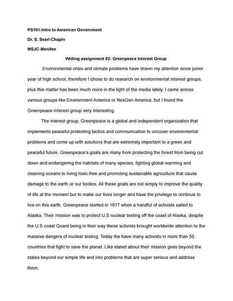 Political Science Writing Assignment 2 Grade A PS101 Intro To