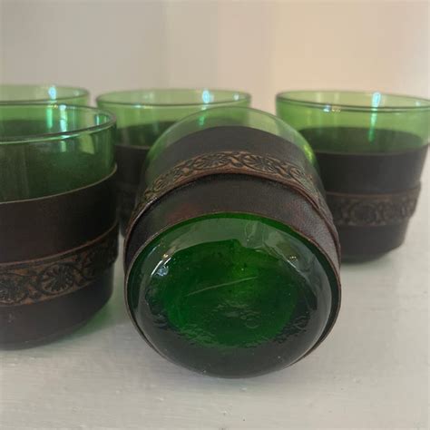 Vintage Leather Wrapped Green Shot Glasses Set Of 5 Chairish