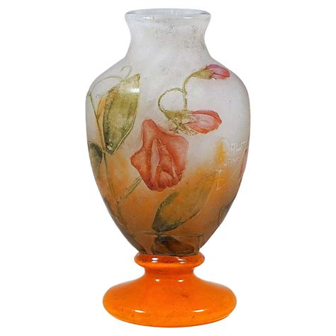 Daum Nancy Art Nouveau Cameo Vase Glass With Sweat Pea Decor France Ca 1910 For Sale At 1stdibs