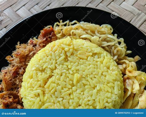 Nasi Kuning Gurih Indonesian Traditional Food Asian Yellow Rice Dish