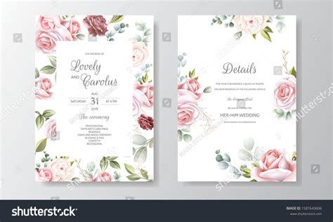 Hand Drawn Floral Wedding Invitation Card Stock Vector (Royalty Free ...