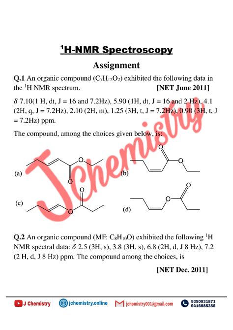 Solution 678307 1h Nmr Assignment Studypool