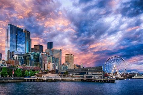 Seattle Ferris Wheel Sunset On Wallpapers Hd Desktop And Mobile