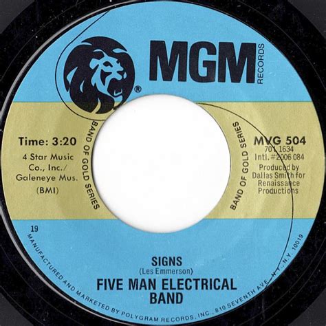 Signs Absolutely Right By Five Man Electrical Band Single MGM MVG