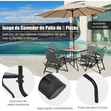 Costway Conjunto Mesa Y Sillas Jardin Mesa On Tapa De Cristal