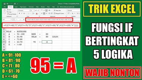 If Bertingkat Pada Excel Dengan Menggunakan Logika Youtube