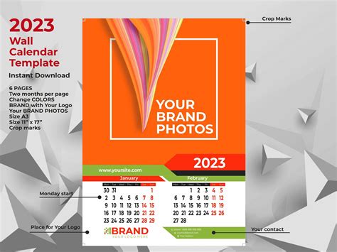 2023 Wall Calendar Template I 6 Pages Two Months Template - Etsy ...