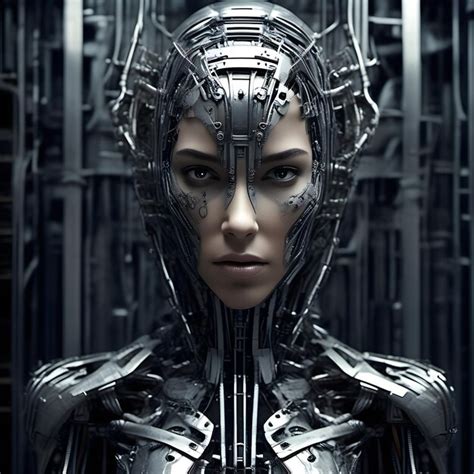 Premium Photo Female Metallic Robot Face In A Closeup Portrait