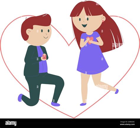 Guy On Knees Proposing Girl Will You Marry Me Vector Illustration Stock Vector Image And Art Alamy