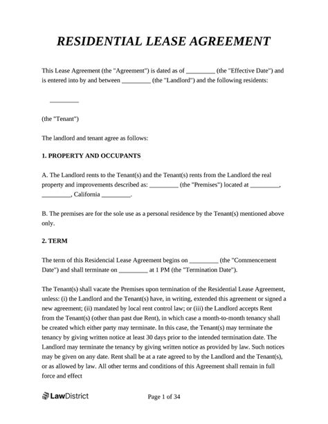 Free Rental And Lease Agreement PDF Template LawDistrict