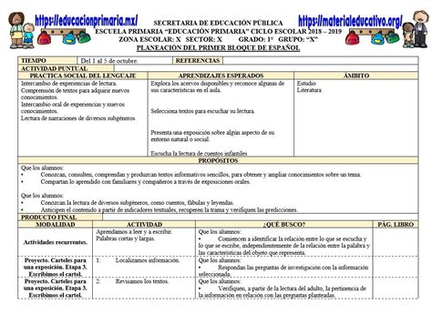 Planeaciones Del Primer Trimestre Para El Primer Grado Actualizadas Al Mes De Octubre 2018