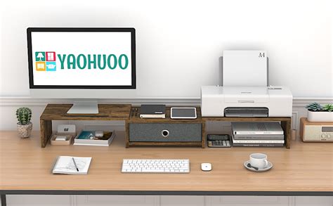 Amazon YAOHUOO Monitor Stand With Storage Drawer For 2 Monitors