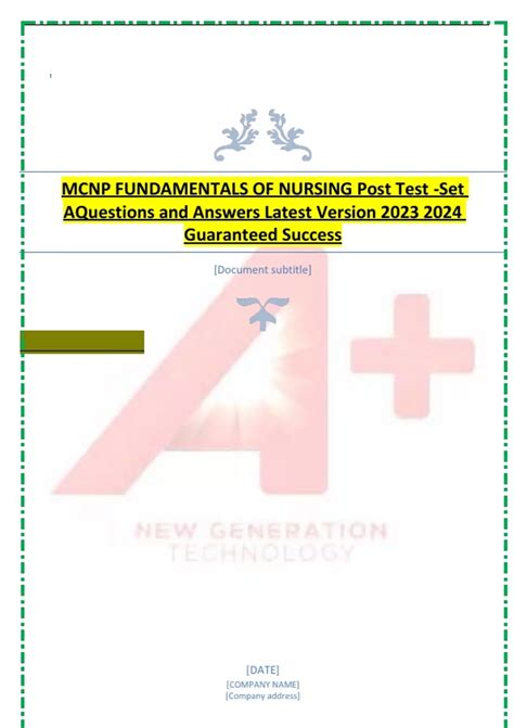 MCNP FUNDAMENTALS OF NURSING Post Test Set A Questions And Answers