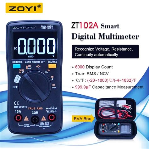 ZOYI ZT 102A Digital Multimeter 6000 Counts Handheld Auto Range AC DC