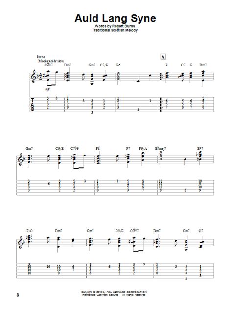 Auld Lang Syne By Robert Burns Sheet Music For Solo Guitar At Sheet Music Direct