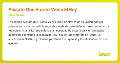 Significado De La Canción Alistate Que Pronto Viene El Rey New Wine