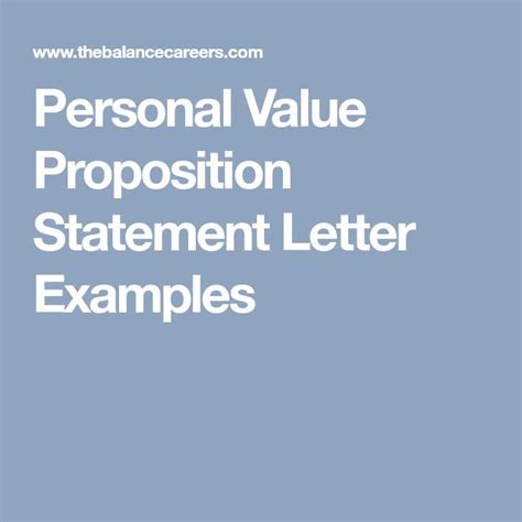 Personal Value Proposition Statement Letter Examples Letter Example