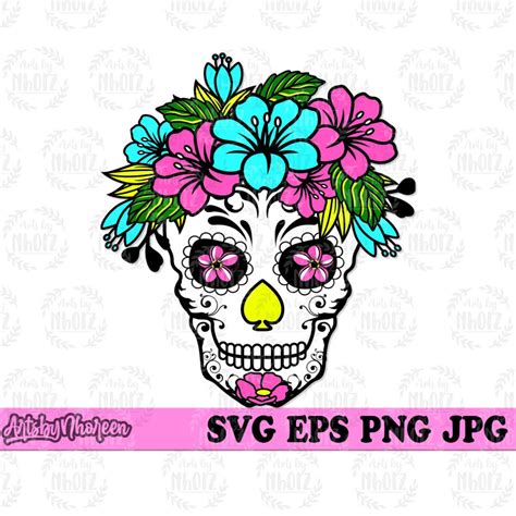 Floral Sugar Skull Svg Candy Skull Clipart Flower Head Stencil La