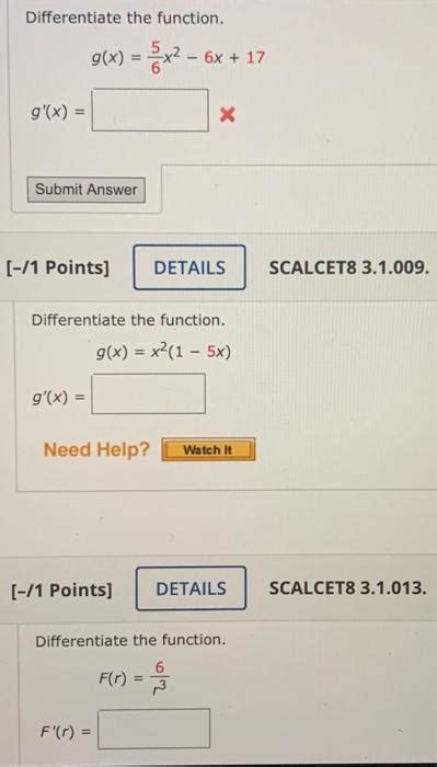 Solved Differentiate The Function G X 5x2 6x 17