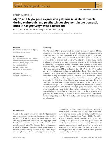 PDF MyoD And Myf6 Gene Expression Patterns In Skeletal Muscle During