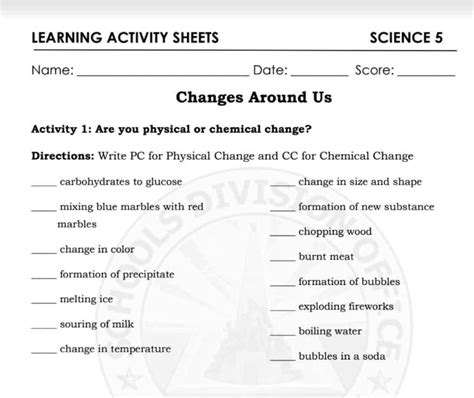 Pasagot Naman Po Salamat Learning Activity Sheets Science Name Date