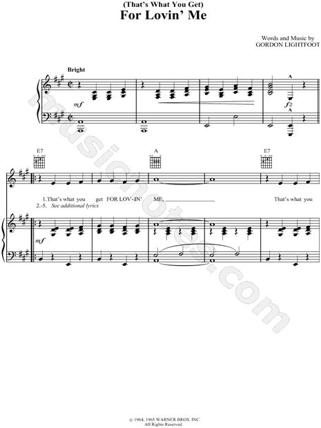 Gordon Lightfoot For Lovin Me Sheet Music In A Major Download