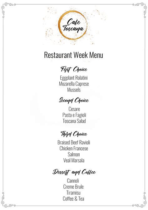 Restaurant Week Menu Cafe Toscana