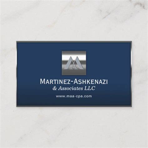 Custom Logo Navy Blue Modern Metal Frame Business Card Zazzle Cards