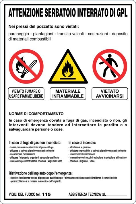 Cartello Alluminio X Cm Serbatoio Interrato Gpl Norme Di