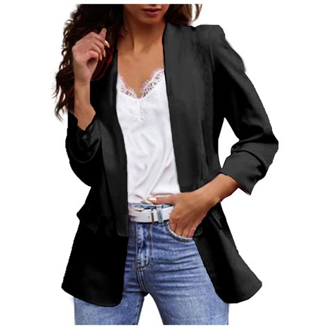 Zshosam Women S Relaxed Scuba Knit Stretch Blazer With Scrunch Sleeves