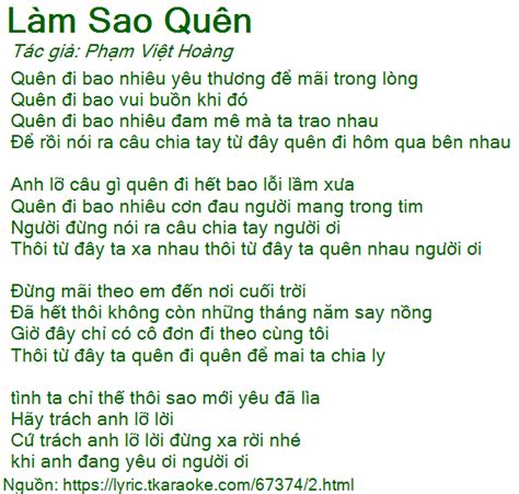 Loi Bai Hat Lam Sao Quen Pham Viet Hoang