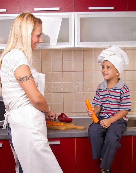 Mother And Son In The Kitchen Stock Image Image Of White Together 22229303