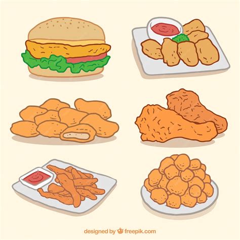 Premium Vector Hamburger And Hand Drawn Fried Chicken