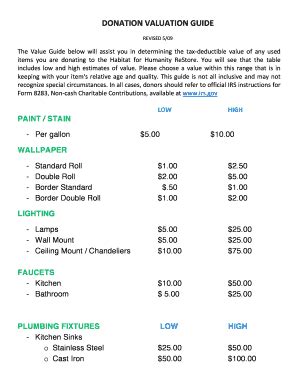 Printable Donation Value Guide 2023