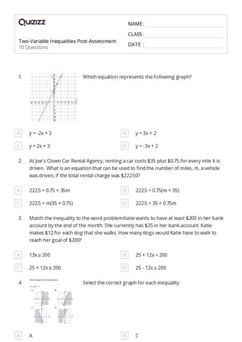 50 Two Variable Inequalities Worksheets For 9th Year On Quizizz Free And Printable