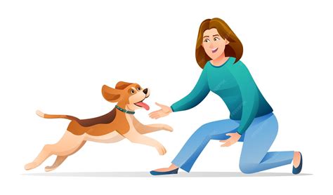Mulher Com Cachorro Desenho - Mulher brincando com sua ilustração de desenho de cachorro amado ...