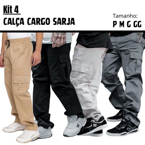 Calça Cargo Masculina Larga Dazzling Preta Bege Cinza Cáqui Areia Jeans