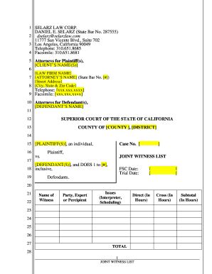 Fillable Online Joint Witness List Docx Fax Email Print PdfFiller