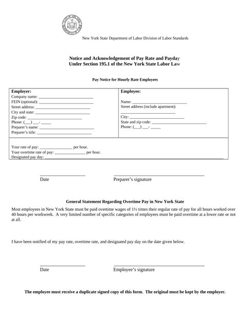 Nys Notice And Acknowledgement Of Pay Rate And Payday Form Fill Out